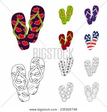 Flip-flops Cartoon, Outline Icons In Set Collection For Design. Beach Shoes Vector Symbol Stock  Ill