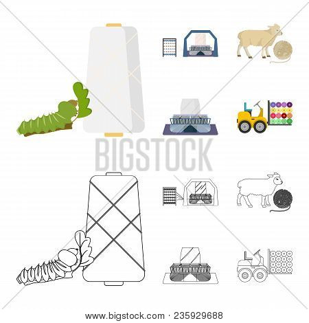 Cotton, Coil, Thread, Pest, And Other  Icon In Cartoon, Outline Style. Textiles, Industry Gear Icons