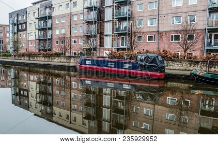 The View Over The Leeds Liverpool Canal On A Calm Day In Wigan