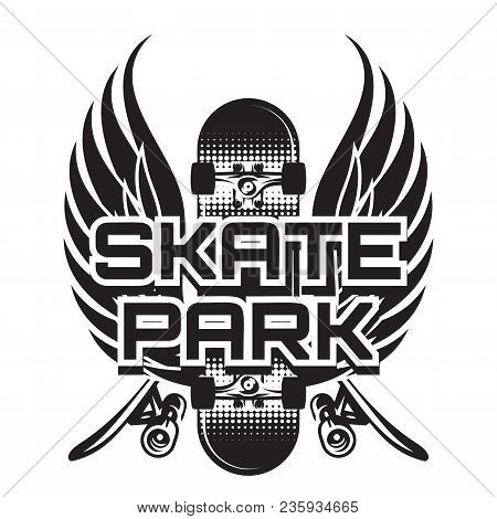 Vector Illustration Of A Theme Skateboarding With Wings.
