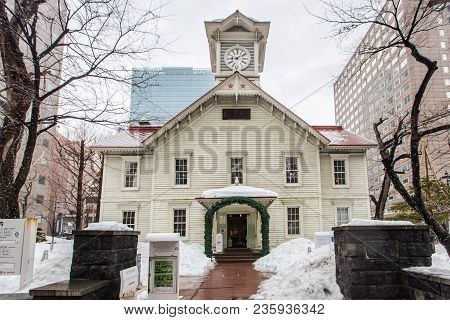 Sapporo, Japan - March 4, 2018 : Sapporo Clock Tower In Sapporo, Japan.