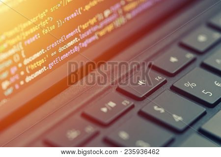 Closeup Coding, Programming On Laptop Screen, Web Development, Developer