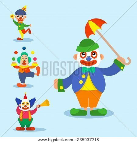 Clown Vector Circus Man Characters Performer Carnival Actor Makeup Clownery Juggling Clownish Human 