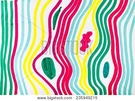 Training Drawing - Abstract Striped Pattern By Multicoloured Felt-tip Pen On White Paper