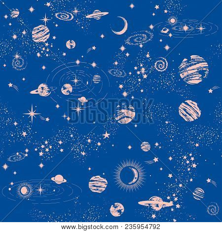 Galaxy Constilation Seamless Pattern Print Could Be Used For Textile, Zodiac Star Yoga Mat, Phone Ca
