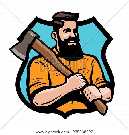 Sawmill, Joinery Lumberjack Holding An Axe His Hands