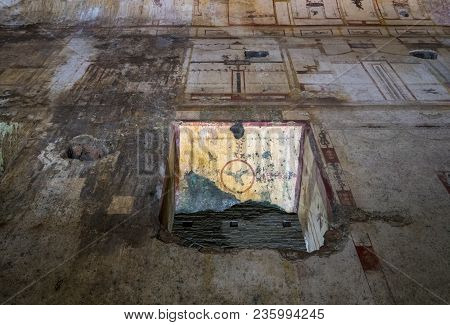 Ancient Roman Paintings And Wall Art Inside The Domus Aurea Palace In Rome