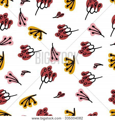 Seamless Pattern With Hand Drawn Inflorescences On White Background For Surface Design And Other Des