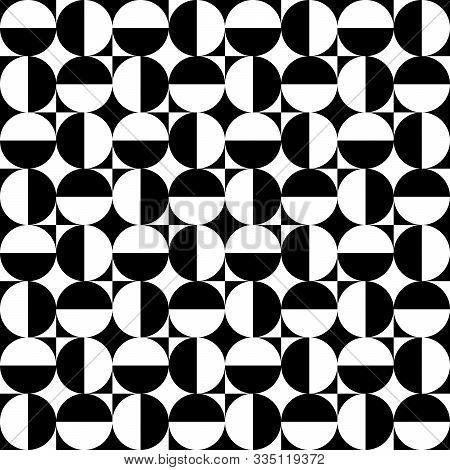 Geometrical Signs - Circles And Squares. High Contrast Retro Seamless Pattern In Black And White. Ve