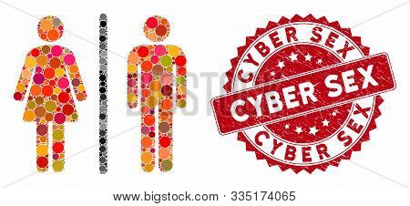 Mosaic Toilets And Distressed Stamp Watermark With Cyber Sex Caption. Mosaic Vector Is Created With 