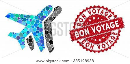 Mosaic Airlines And Grunge Stamp Seal With Bon Voyage Text. Mosaic Vector Is Created With Airlines I