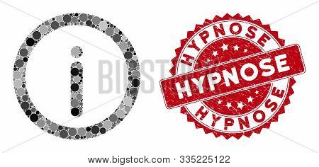 Mosaic Info And Distressed Stamp Seal With Hypnose Text. Mosaic Vector Is Designed With Info Icon An