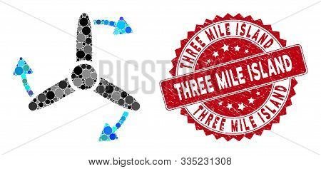 Mosaic Three Bladed Screw Rotation And Grunge Stamp Watermark With Three Mile Island Text. Mosaic Ve