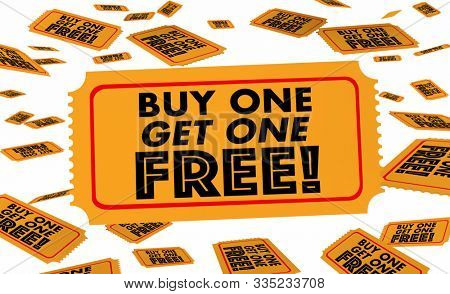 Buy One Get One Free BOGO Tickets 3d Illustration