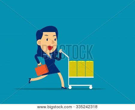 Businesswoman With Investment Profit. Concept Buisness Vector Illustration, Gorwth, Financial.
