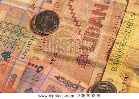 A Composition Of Lebanese Lira Ll. Lebanese Pound Lbp Banknotes And Coins Providing Great Options To