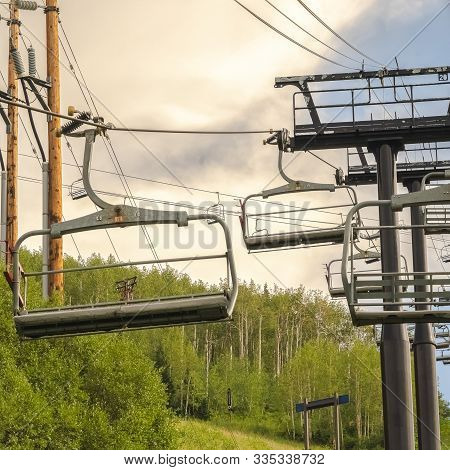 Square Frame Hiking Trails And Chairlifts On A Sceneic Summer Landscape In Park City Utah