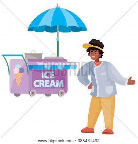 The Girl Sells Ice-cream. Vector Illustration. Isolated On White.