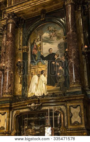 Turin, Italy, 27 June 2019: Interior Of The Sanctuary Of Mary Help Of Christians Of The Faithful In 