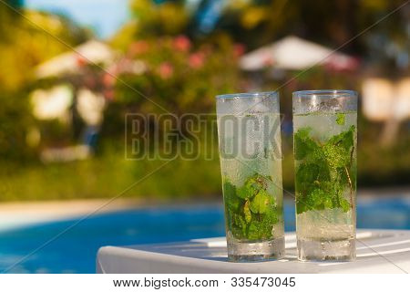 Picture Or Refreshening Mojito Cocktail. Cuba, Cayo Largo. Caribbean