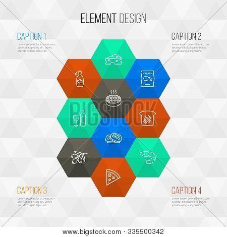 Nutrition Icons Line Style Set With Apple Pie, Wine, Pepperoni And Other Crisp Elements. Isolated Ve