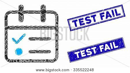 Mosaic Day Tasklist Pictogram And Rectangle Stamps. Flat Vector Day Tasklist Mosaic Pictogram Of Sca