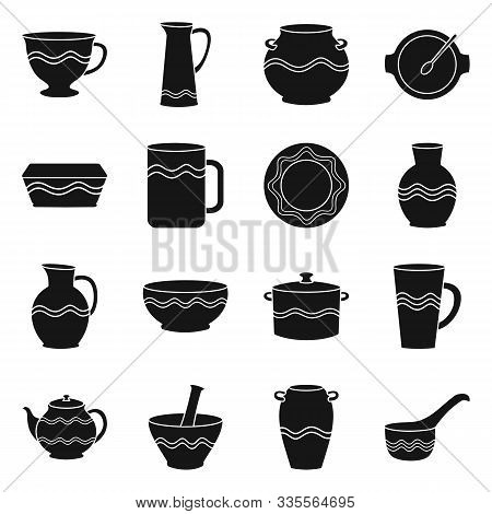 Earthenware And Ceramic Vector Black Icon Set.vector Isolated Illustration Mug, Jug, Pot And Other E