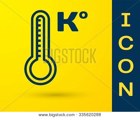 Blue Meteorology Thermometer Measuring Heat And Cold Icon Isolated On Yellow Background. Temperature
