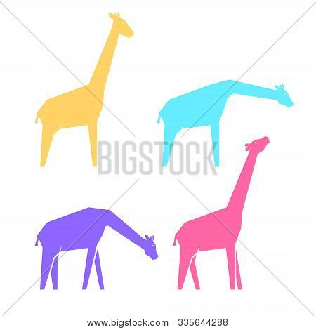 Set Of Multi-colored Giraffes In Different Poses, Vector Illustration