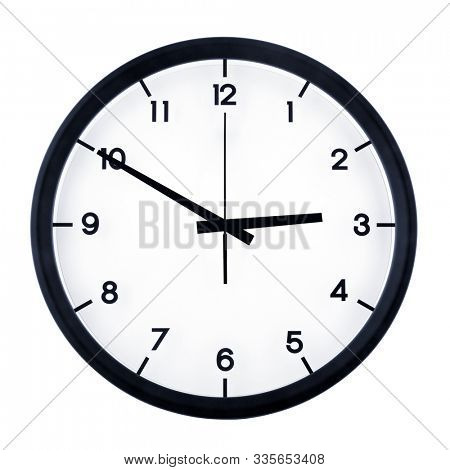 Classic analog clock pointing at two fifty, isolated on white background.
