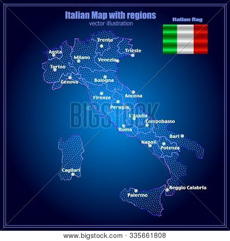 Map Of Italy. Bright Illustration With Colorful Italian Map. Italy Map With Italian Regions. Illustr