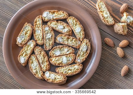 Cantuccini On The Plate On Wooden Background