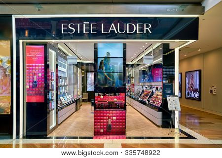 SINGAPORE - CIRCA APRIL, 2019: cosmetics products on display at Estee Lauder store in The Shoppes at Marina Bay Sands.