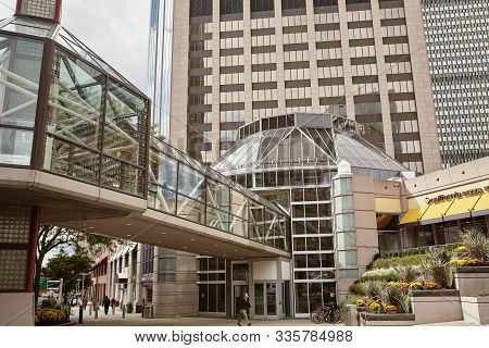 Boston, Massachusetts - October 3rd, 2019:  Pedestrian Skybridge Between  Copley Place And The Shops