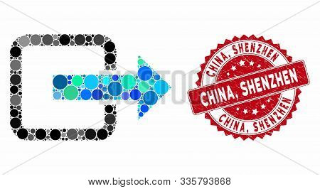 Mosaic Exit Door And Rubber Stamp Watermark With China, Shenzhen Phrase. Mosaic Vector Is Formed Wit