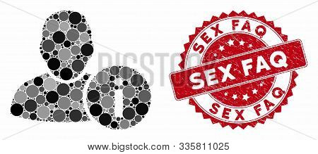 Collage User Info And Grunge Stamp Seal With Sex Faq Phrase. Mosaic Vector Is Formed With User Info 