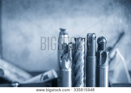 The Various Type Of Cnc Milling Cutting Tools On The Tool Room. The Cutting Tools For Machining Cent