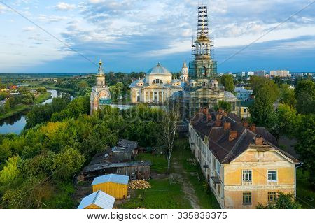 Panorama Of The Borisoglebsky Monastery In Town Torzhok, View From Above. Tver Region. Russia