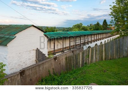 Monastic Fortress Wall Of Borisoglebsky Monastery In Town Torzhok. Tver Region. Russia