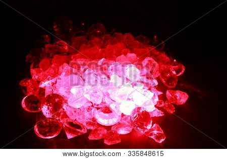 Beautiful Red Glow Of Glass Blocks Generated By A Laser