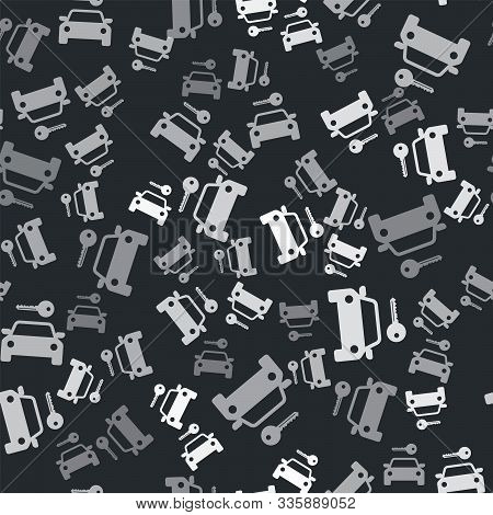 Grey Car Rental Icon Isolated Seamless Pattern On Black Background. Rent A Car Sign. Key With Car. C