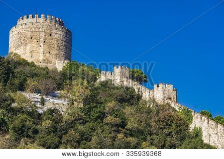 Cylindrical Tower Of Rumelian Castle On The European Banks Of The Bosphorus In Istanbul, Turkey
