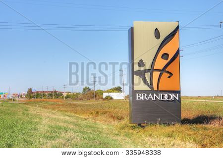 Brandon, Manitoba/canada - September 25, 2019: A Welcome Sign To Brandon, Manitoba, Canada. Brandon 