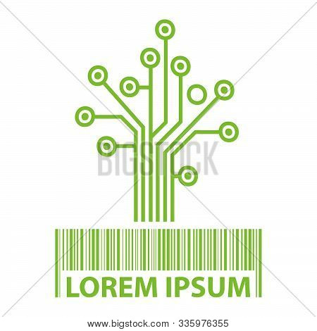 Green Tree, Circuit Board And Bar Code,, Vector Graphic Design Element