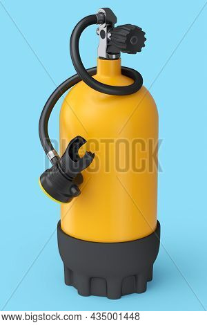 Orange Diving Tank Full Oxygen For Snorkeling Isolated On A Blue Background