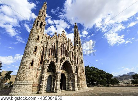 Novelda, Alicante, Spain- September 24, 2021: Details, Archs, Tower And Pictures Of Sanctuary Of San