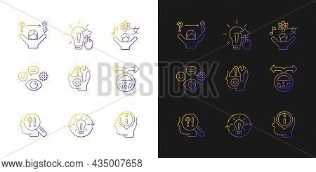 Self Development Skills Gradient Icons Set For Dark And Light Mode. Self Monitoring, Correction. Thi