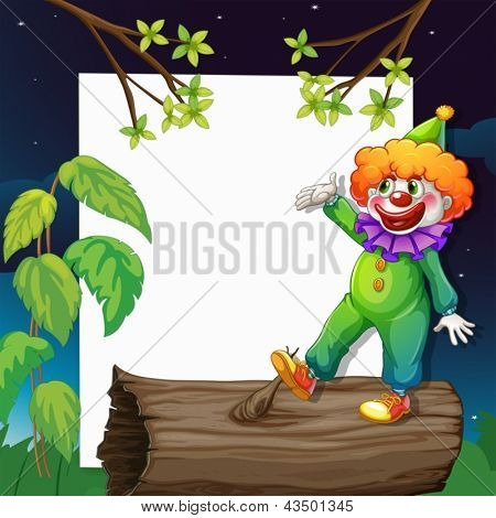 Abbildung der lustige Clown präsentiert eine leere Beschilderung