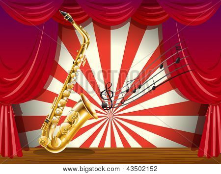Illustratie van een saxofoon en de muzieknoten het stadium