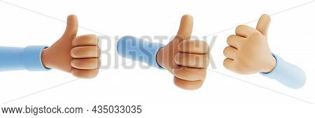 3d Cartoon Hand Gestures Icons Set On Isolated White Background. 3d Render Illustration